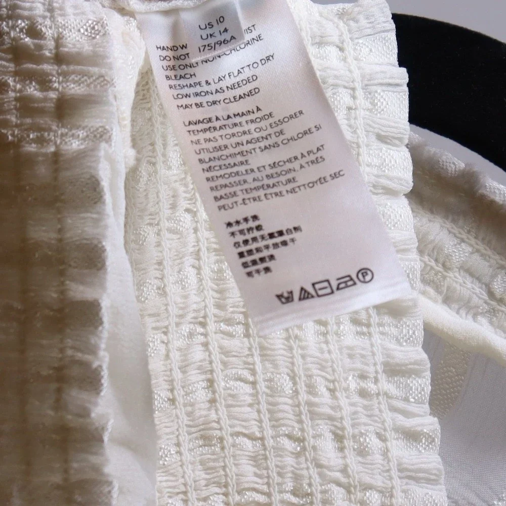 Anthropologie‎ Lace Trim Blouse 10 Ivory Womens Boho Tassel Peasant Top